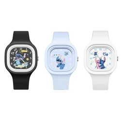 Miniso Anime Cartoon Disney Angie Stitch Silicone Square Quartz Girls Boys Student Sport Watch Children Kids Birthday Gifts