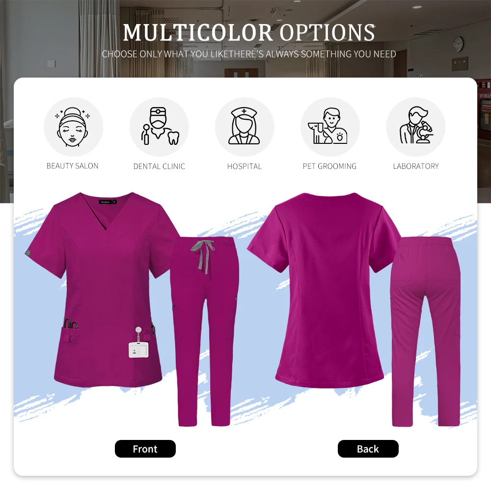 Medical Scrub Uniform Nurse Work Clothes Women Fashion Surgery Costume Unisex Nursing Uniform Elastic Scrub Set Dentist Workwear