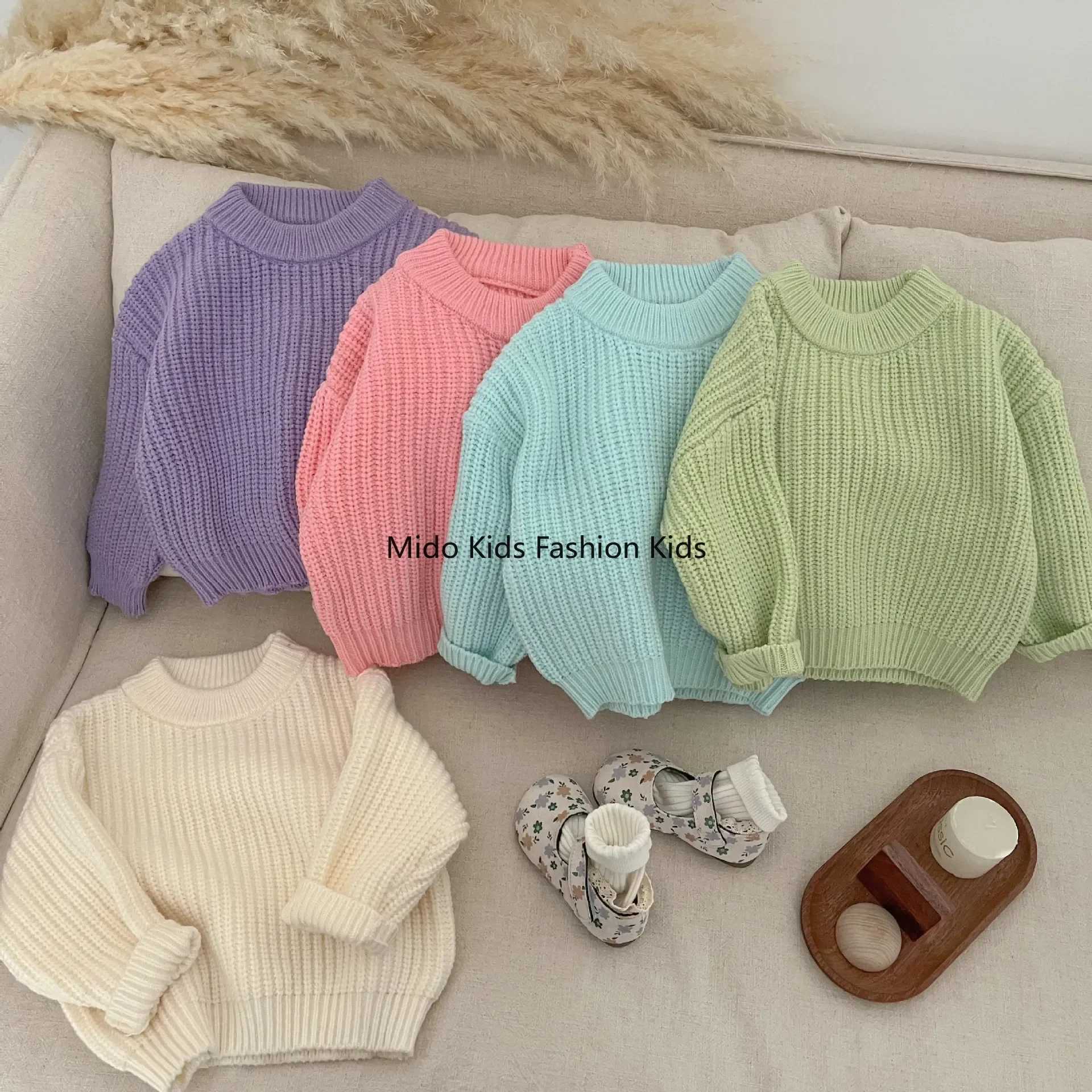 الإناث الطفل بلون جولة الرقبة البلوز البلوز الربيع الرضع الأطفال الصغار النمط الأجنبي طويلة الأكمام تريكو 66-100 سنتيمتر