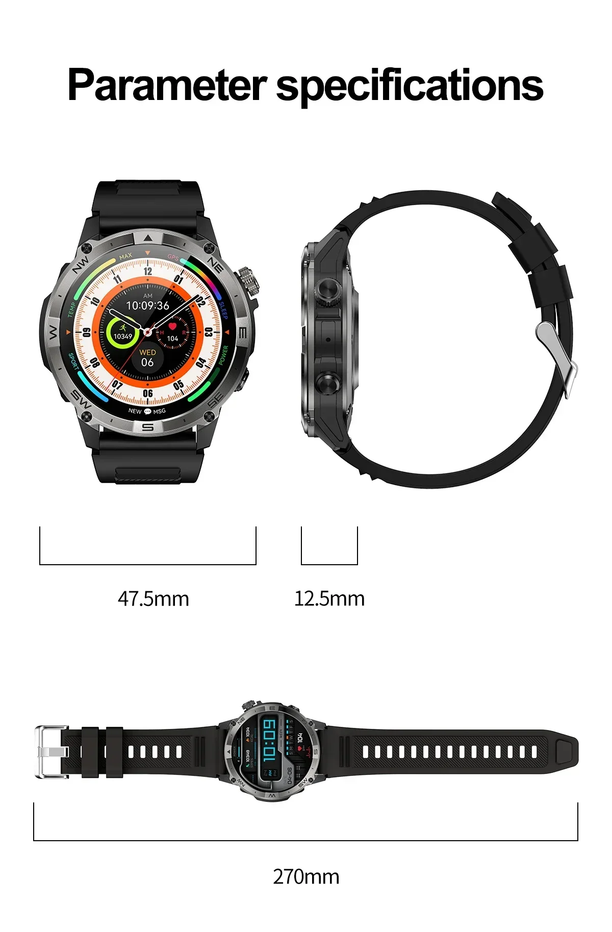 VWAR T-Rex 3 PRO Militärische IP68 Wasserdichte Smartwatch für Herren, Outdoor-Fitness-Tracker, Bluetooth-Anruf, Eingebautes GPS, Sport-Smartwatch – Detail 21