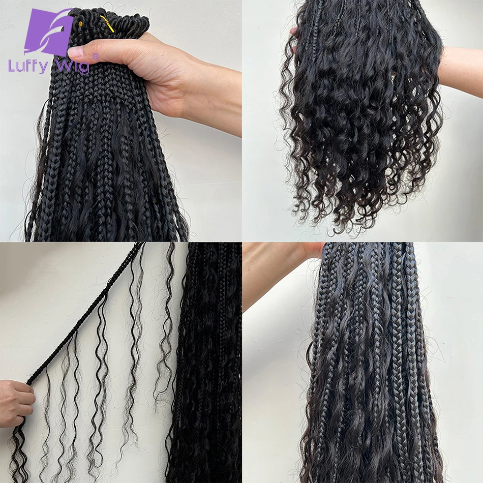 Trenzas sin nudos Bohemias de ganchillo para mujer, cabello humano con rizos, trenzado sintético, cabello humano preondulado, peluca LuffyWig