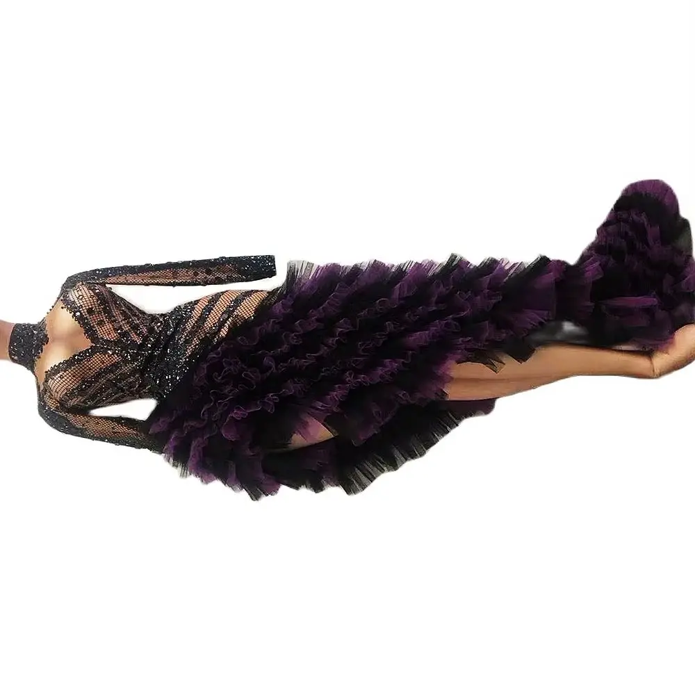 

purple party dress Hollow Long Trailing Dresses Irregular Women's Party Clothing Stage Wear Lady Birthday Party Dress