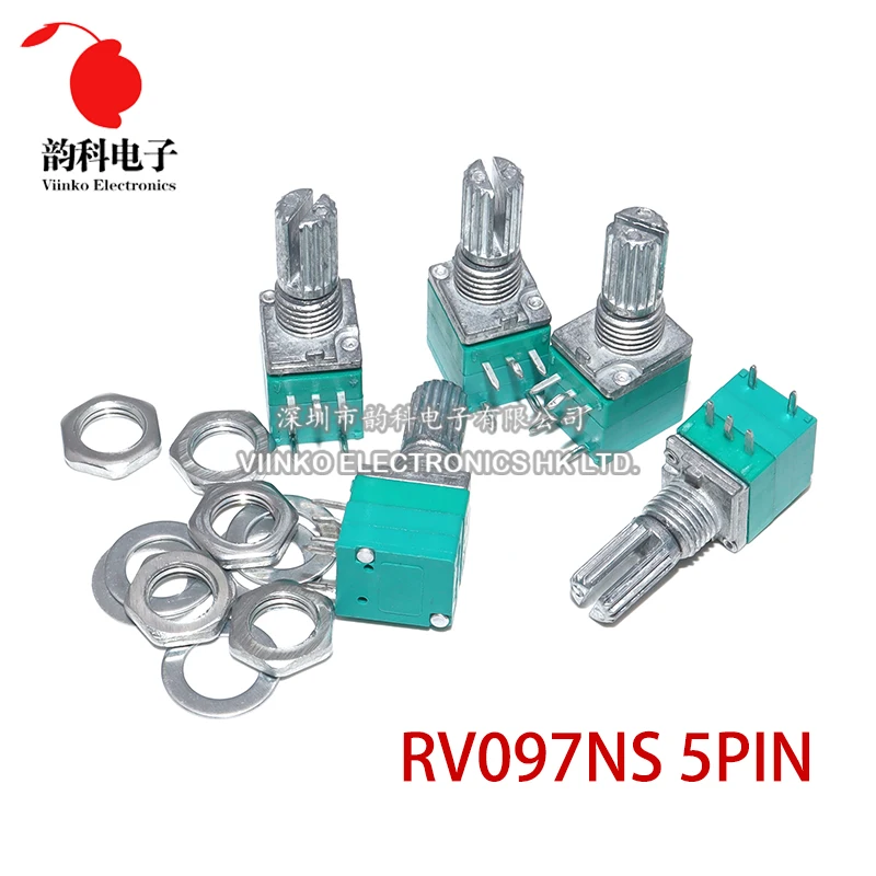 5pcs RV097NS 1K 5K 10K 20K 50K 100K 500K with a switch audio 5pin shaft 15mm amplifier sealing potentiometer