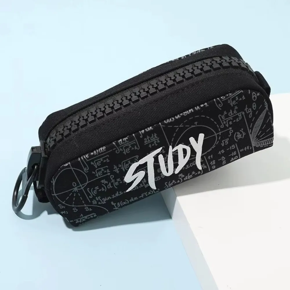 Canvas Pencil Case​ ​Multi-Layer Storage​ Large Capacity Pencil Box Learning Formula Printing ​Large Zipper​ Pencil Bag​