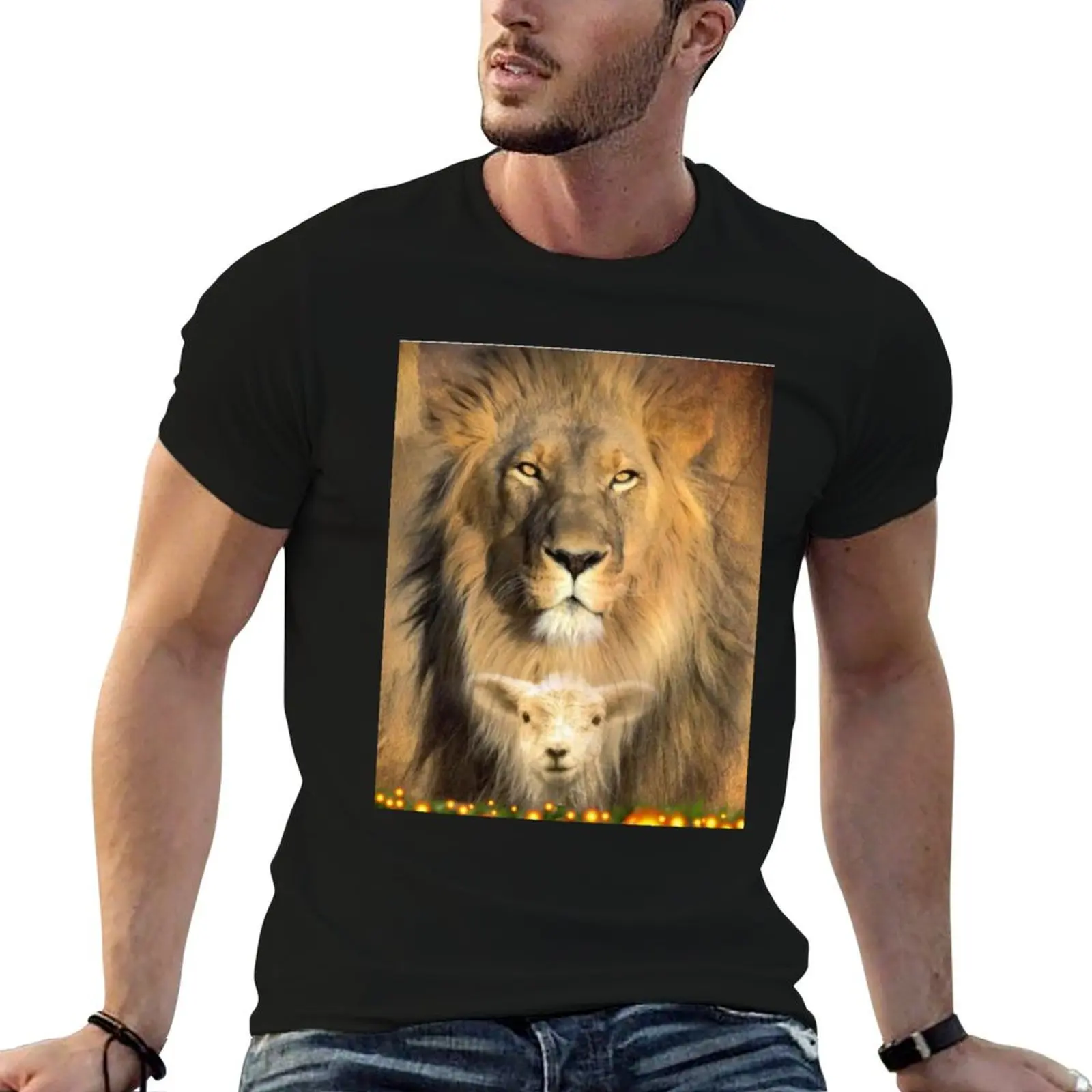 

1.. The Lamb will Laydown with The Lion T-Shirt mens graphic t shirts man t shirt cotton t shirts with prints T-Shirt
