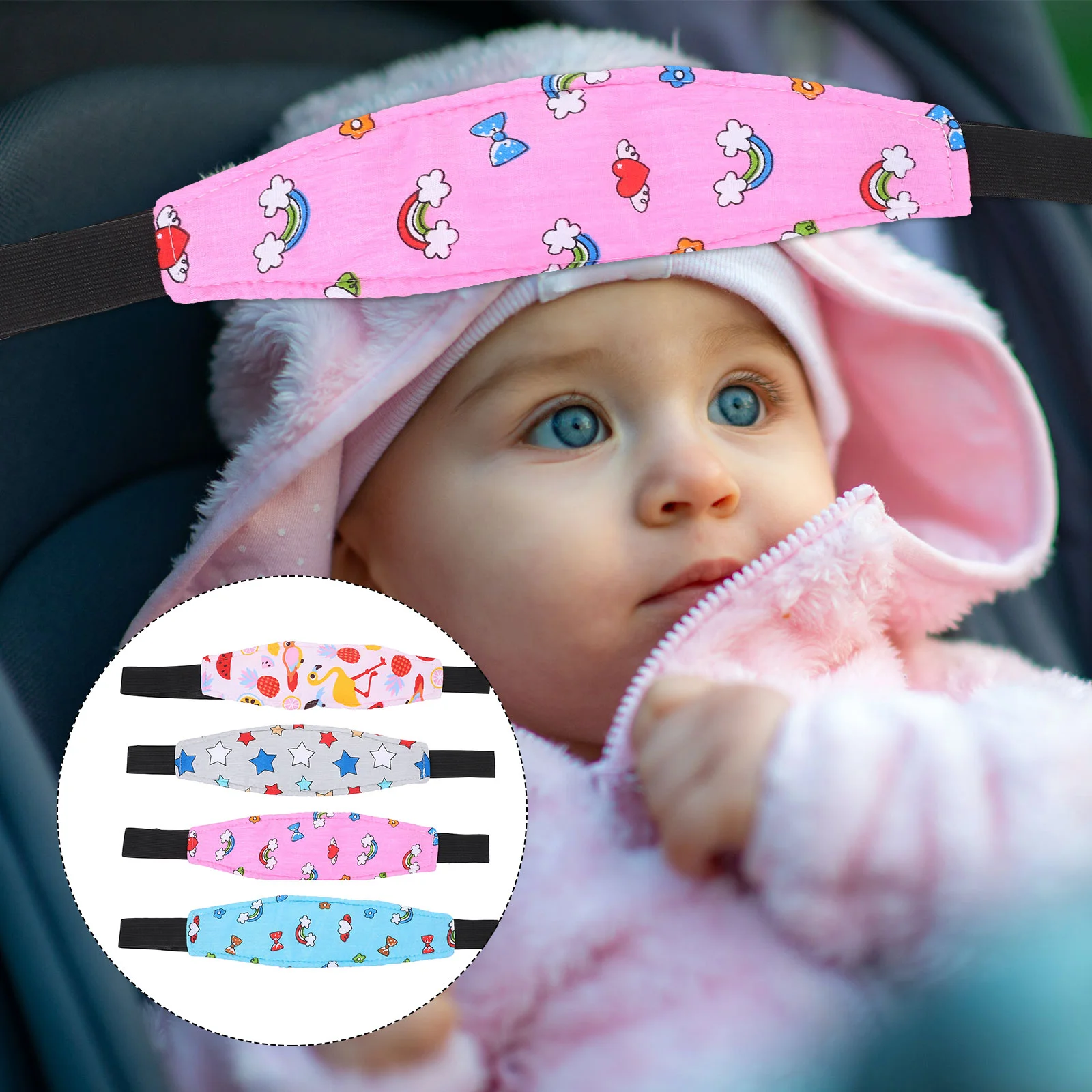 

4 Pcs Safety Strap Stroller Car Seat Neck Holder Baby Headrest Toddler Support Pure Cotton Infant Child Kids Sleeping Band