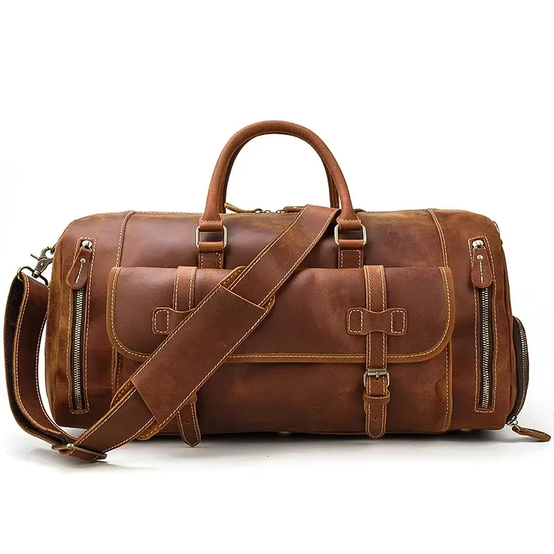 Travel Bag, Men's Leather Handbag, Shoulder Crossbody Strap, Shoe Belt, Cowhide Duffel Bag.