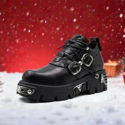 U-double-Botas de cuero para mujer, zapatos de estilo Punk oscuro, gótico, con llama tallada, estilo Rock Vintage, con nicho de Metal, con plataforma baja, novedad de 2023