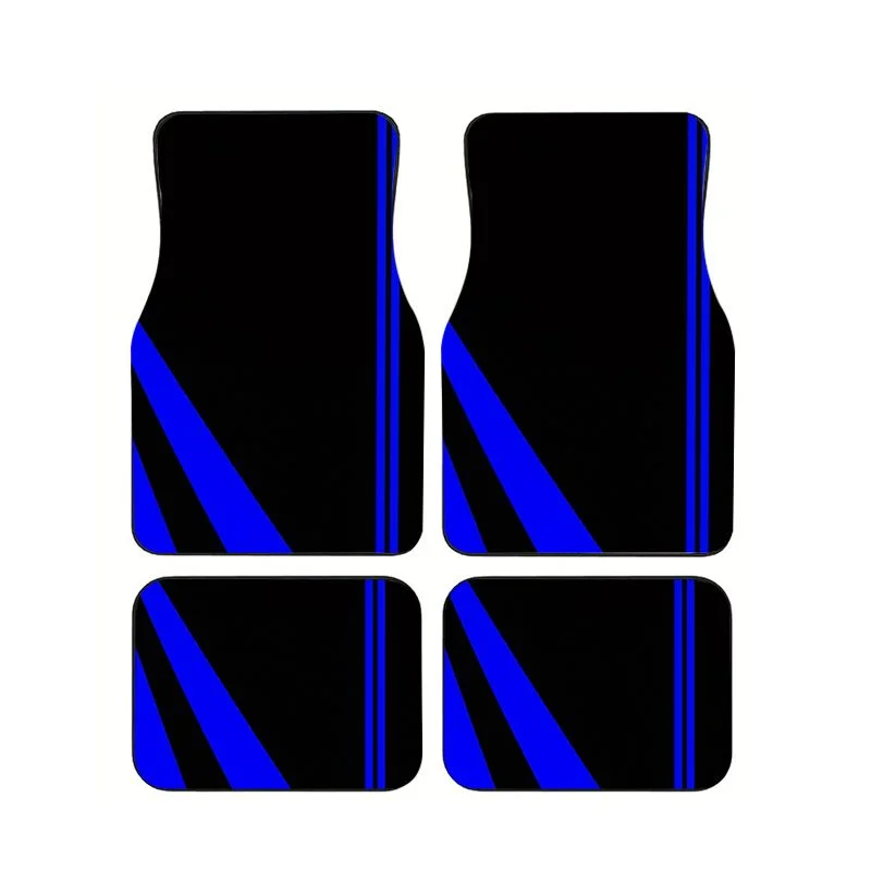 

Black Blue Diagonal Striped Racing Car Floor Mats 4Pcs Universal Non-slip Foot Mats Interior Accessories For Sedan SUV Truck
