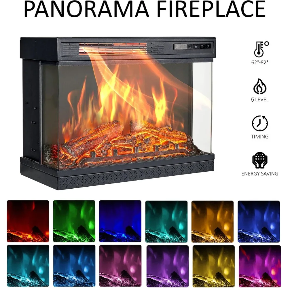 AMERLIFE Soporte para TV con chimenea de vidrio de 3 caras para televisores de hasta 65 pulgadas con 12 colores, mesa consola para centro de entretenimiento multimedia con puertas