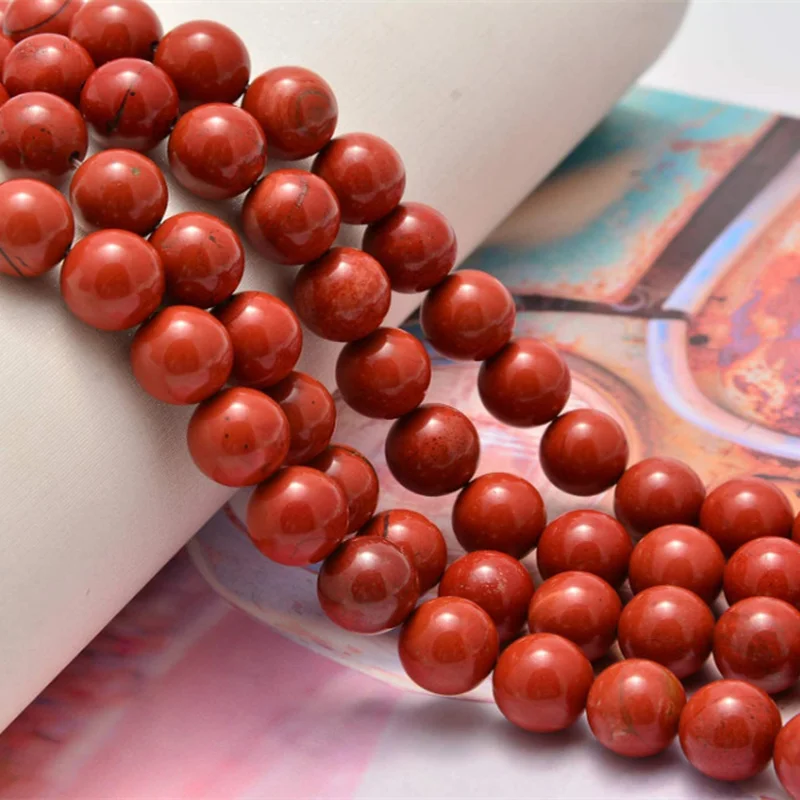 Red Jasper ลูกปัดหลวมอัญมณีธรรมชาติกลมเรียบสําหรับเครื่องประดับทําсясожд