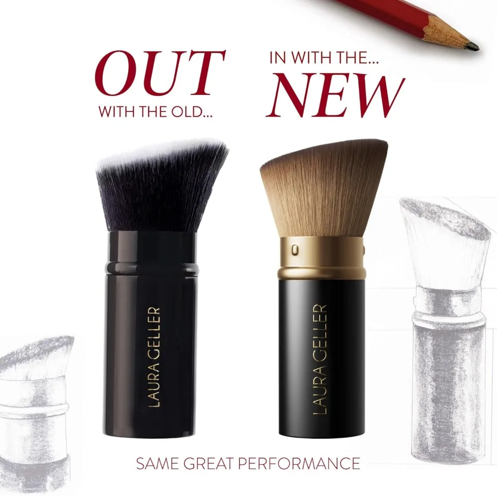 Retractable Black Kabuki Brush for Liquid, Cream and Powder Face Makeup With Aluminum Handle