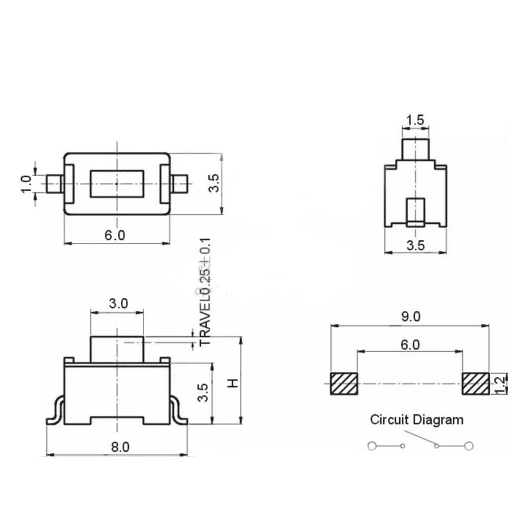 Micro interrupteur tactile à bouton-poussoir, mini interrupteurs SMD, 3x6x4,3mm, 3x6x4.3mm