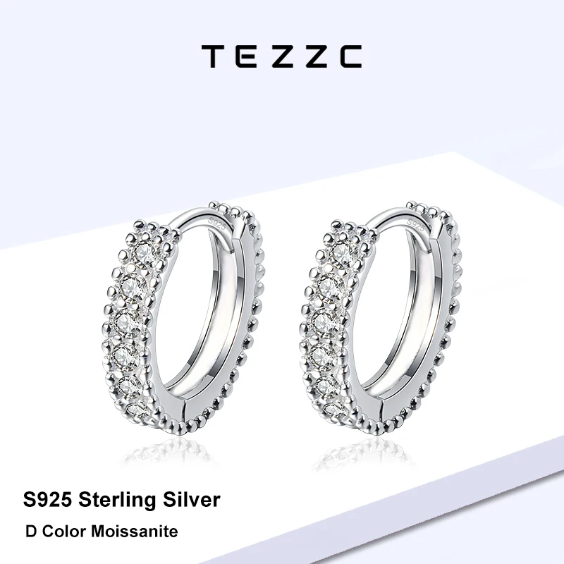 

Tezzc Full Moissanite Hoop Earrings 925 Sterling Silver With Plated Gold Sparkling Lab-Grown Gem Huggie Earrings for Women Gift