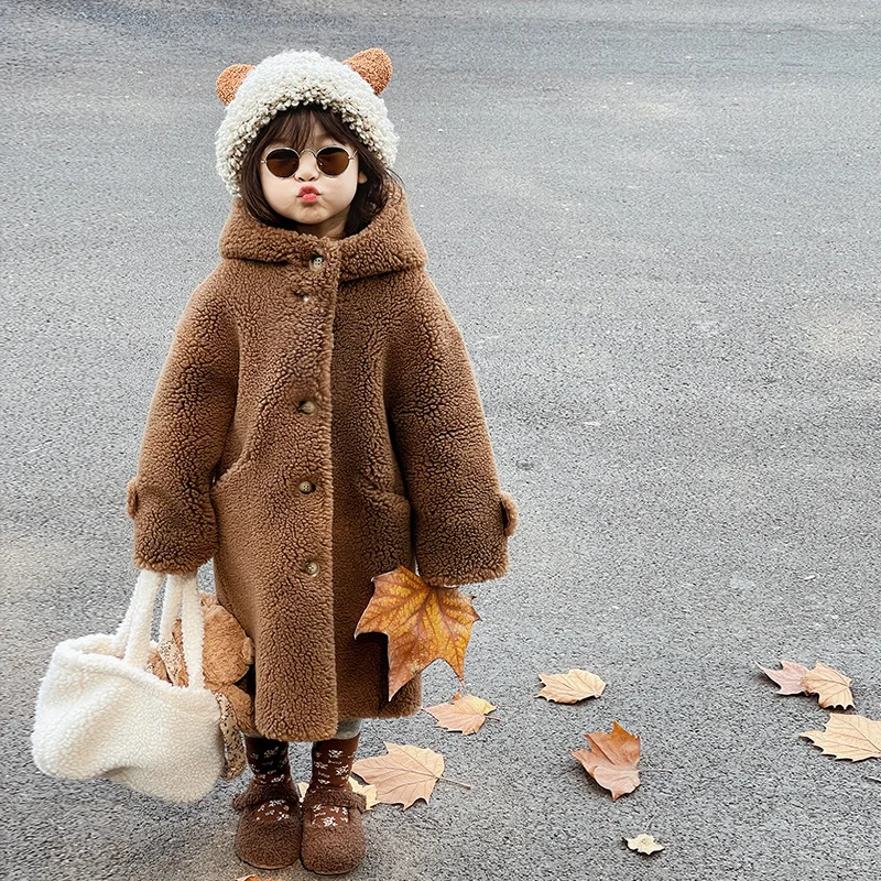

Children's wool coat for winter, men's and women's clothing, baby lamb wool one-piece fur coat