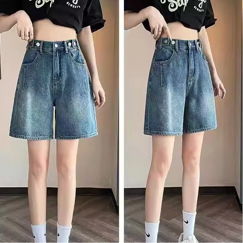 

Women's Denim Shorts High Waist Straight Leg Five-Quarter Length Zipper Closure Blue Jeans plus Size Summer Fashion Trend