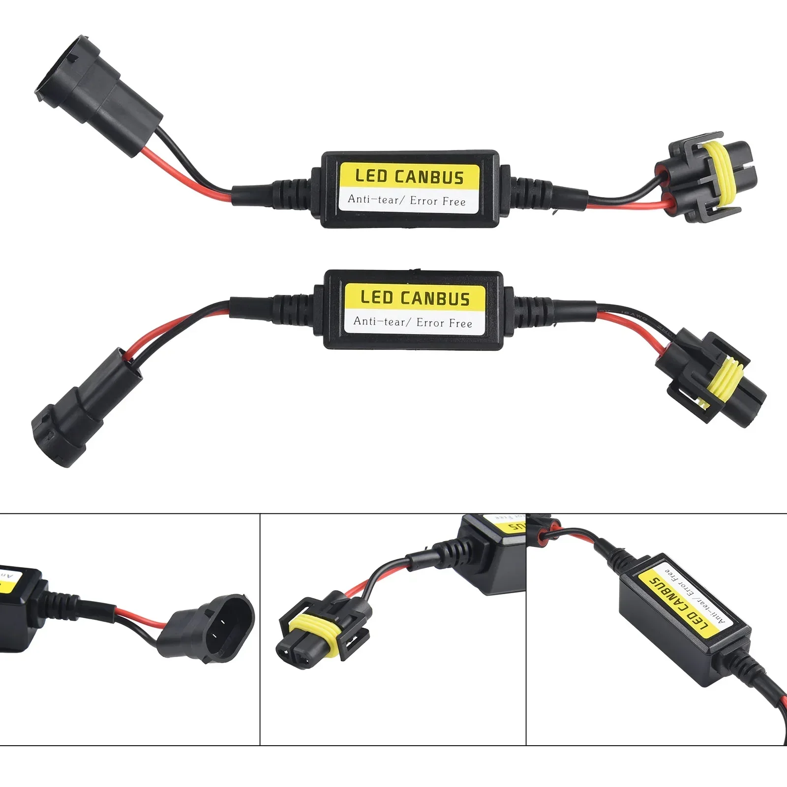 2X Car LED H11 Headlight Canbus Error Free Anti Flicker Resistor Canceller Decoder Auto H11Canbus Wiring Decoder Adapter