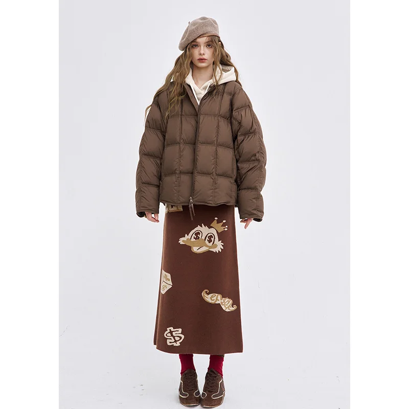 ELFSACK 2025 inverno recém chegados casual solto em torno do pescoço sem capuz jaqueta para mulher