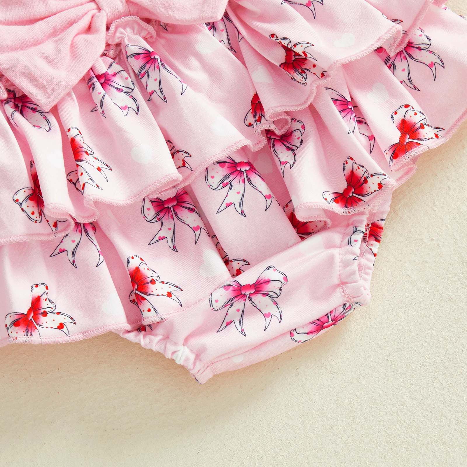 0-18Months Infant Baby Girl First Valentines Day Outfits Letter Long Sleeve Round Neck Romper Bow Shorts Headband Long Socks