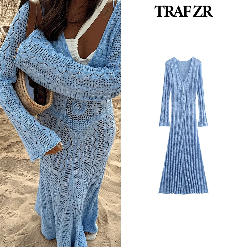 

TRAF ZR Dresses with Cutouts Elegant and Beautiful Women's Dresses Prom gown Slim Beach Style Dress Robes Midi Party Dress