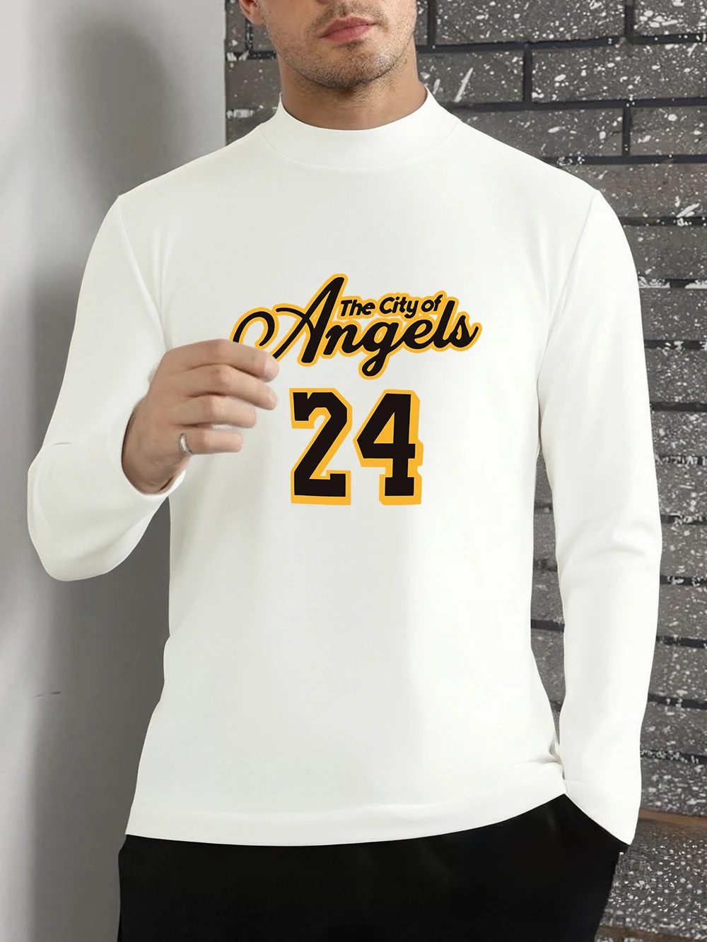 مدينة الملائكة 24 يطبع تي شيرت الرجال الخريف طويلة الأكمام قاع قميص دافئ نصف الياقة المدورة سليم صالح القمم الملابس الأساسية