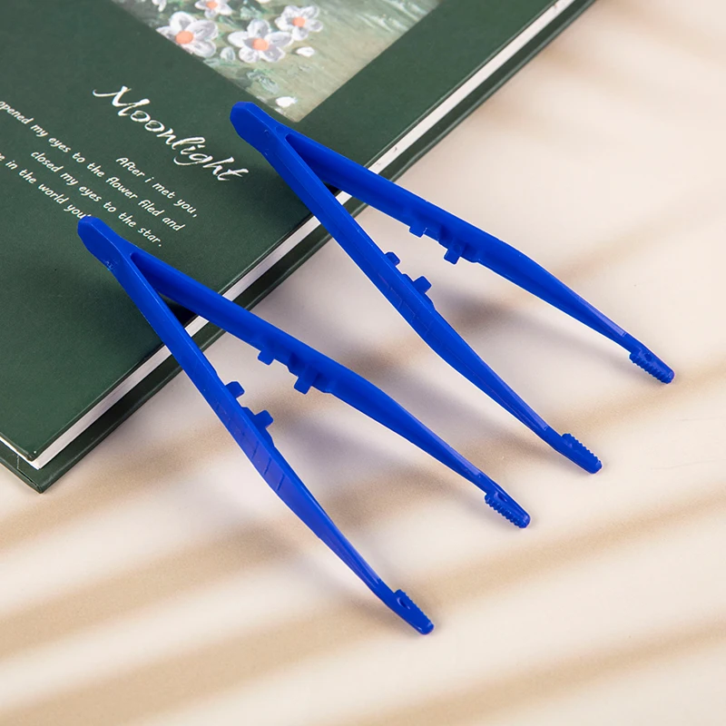 10pcs Plastic Blue Tweezers Medical Beads Disposable Tweezers Tools Forceps First Aid Kit Accessories