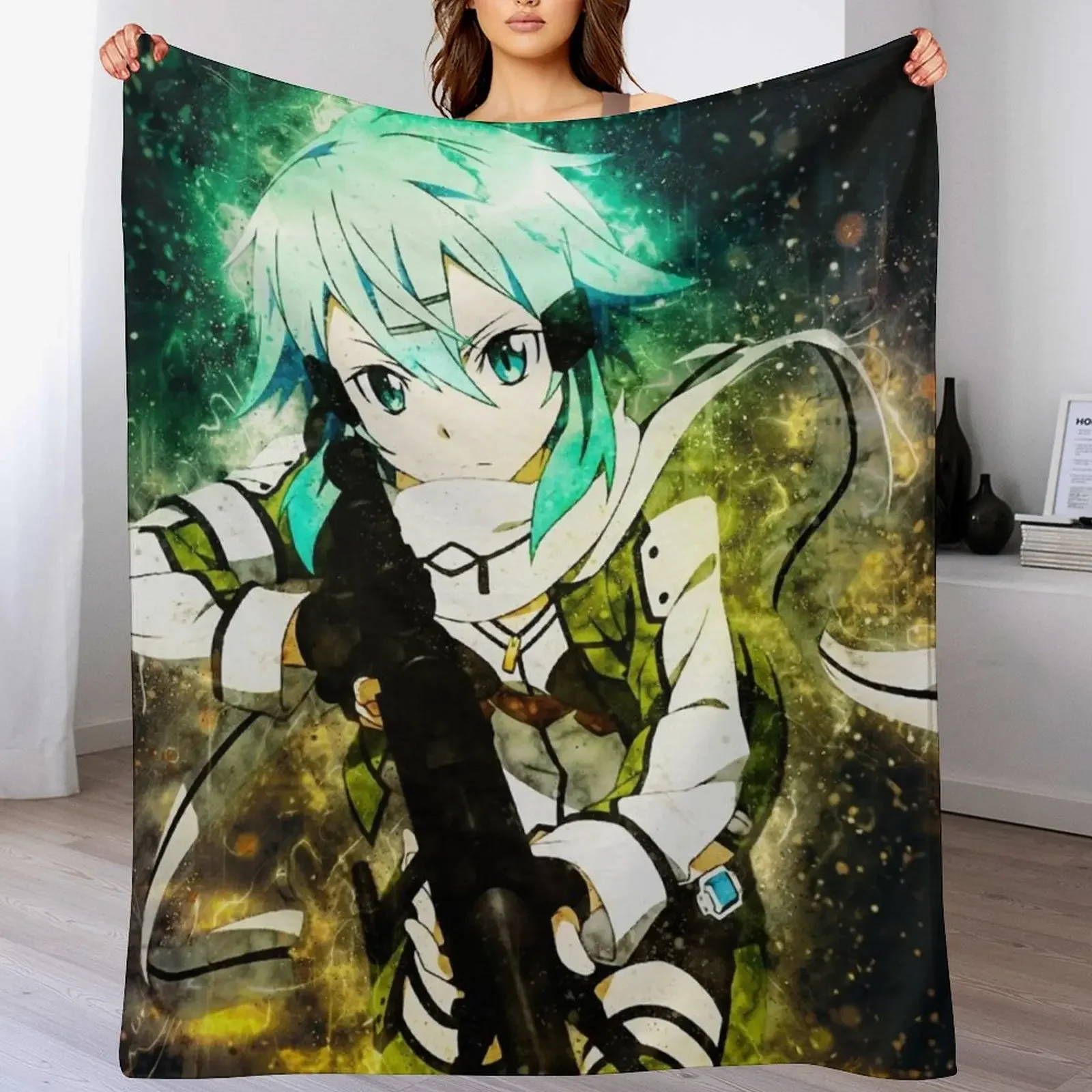 Sinon Sword Art Online Throw Blanket Loose Thermals For Travel Blankets