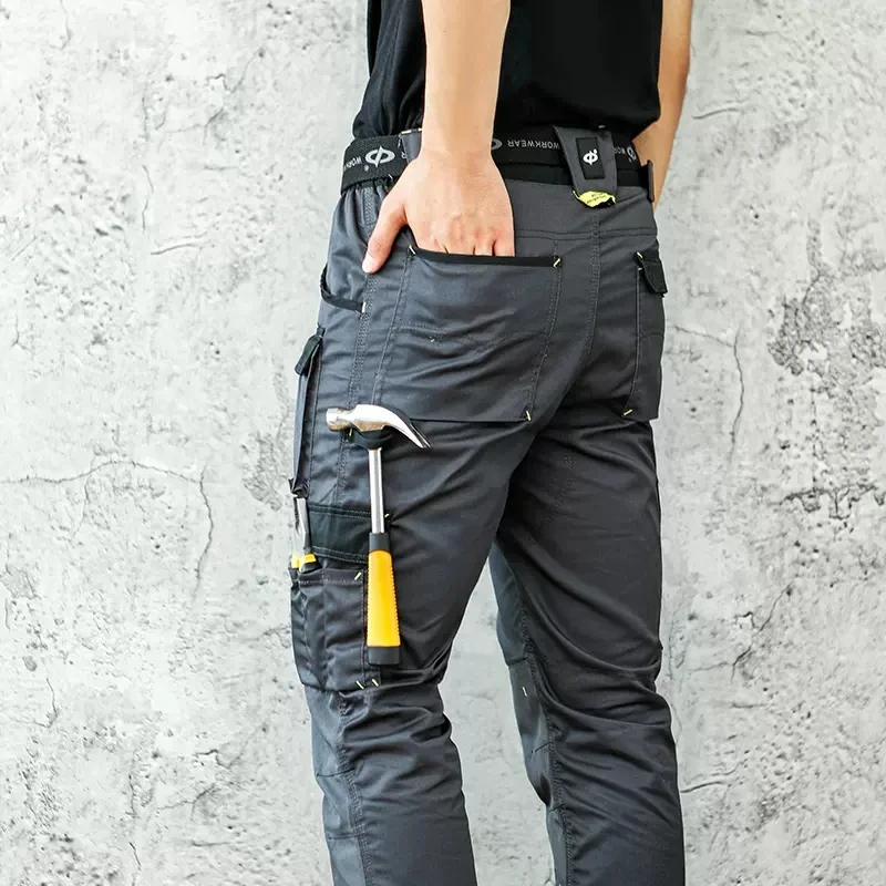 Labor Pants Grey Work Pants Men Construction with Kneepads Working Pants with Tools Pockets