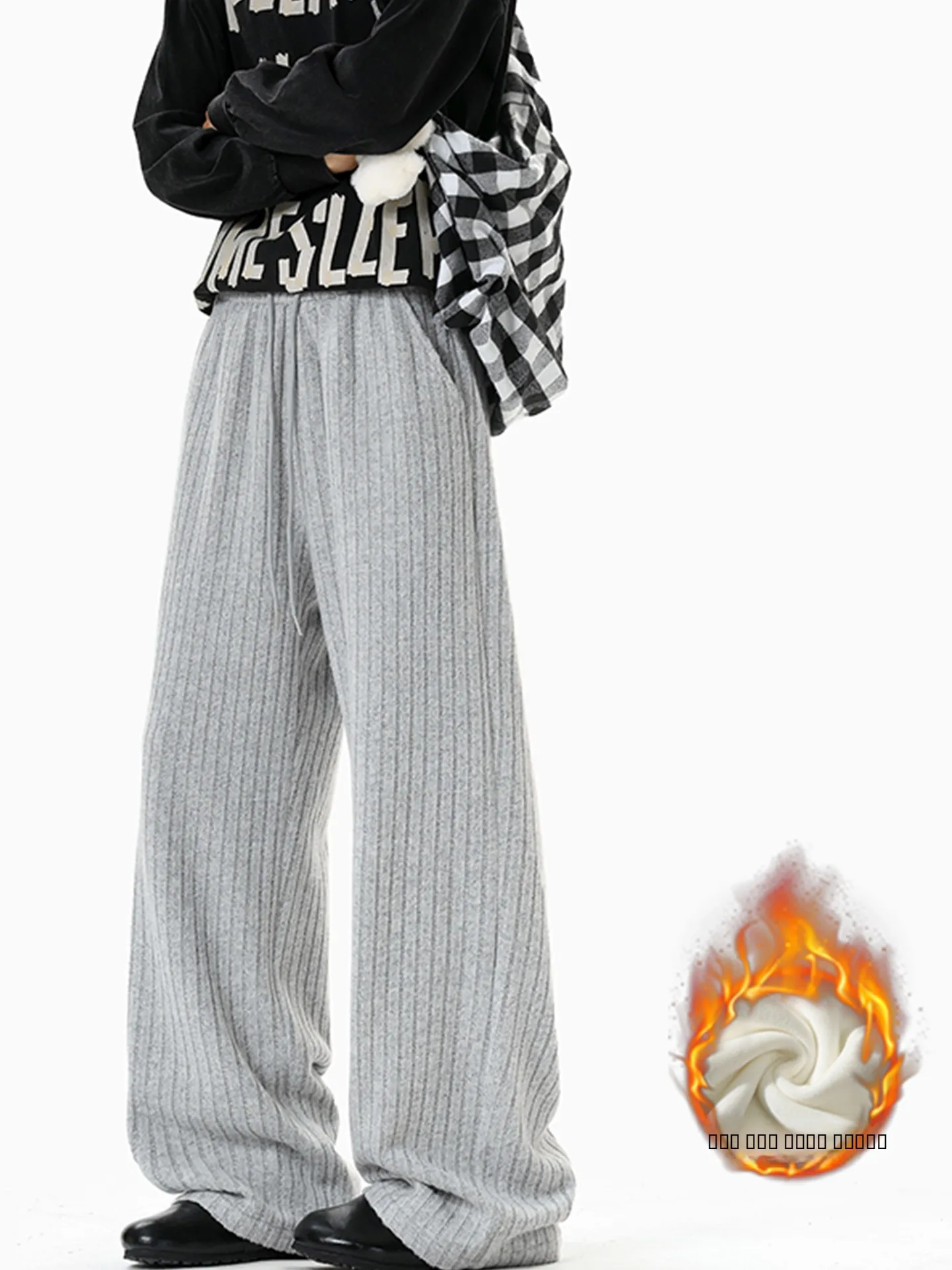 

Утепленные серебристые повседневные брюки с меховой подкладкой для мужчин, зимние, плотные, 420 г, теплые, свободные, прямые, широкие штанины, для повседневной носки