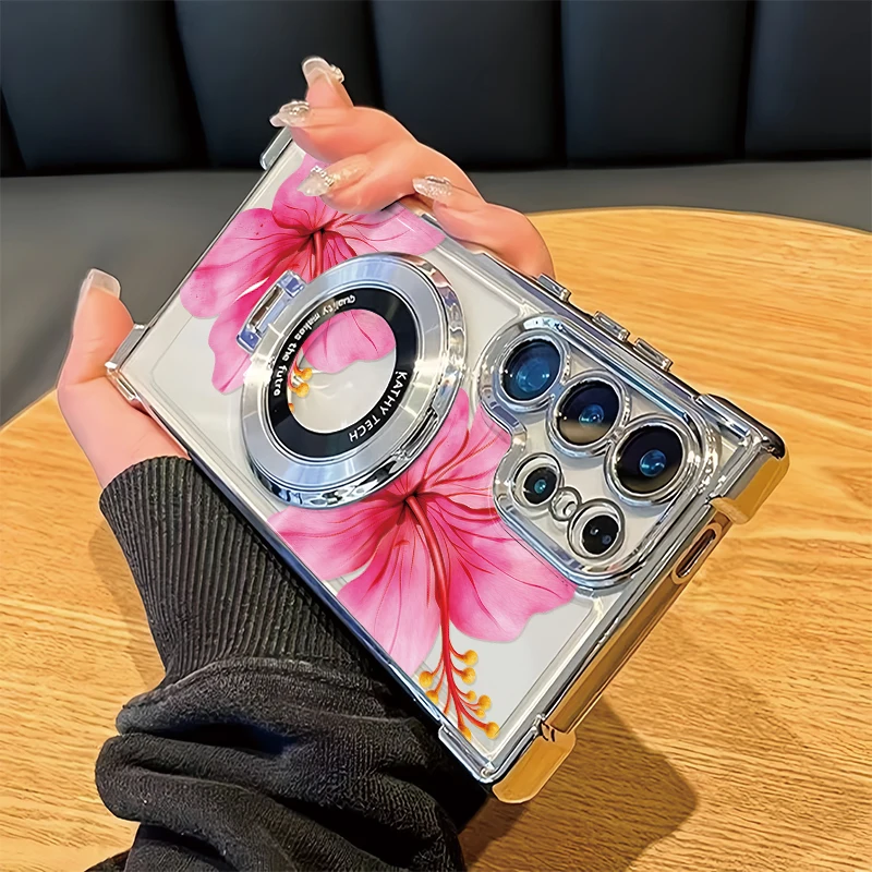 Floral Fashion Flower Phone Case For Samsung Galaxy S23 Ultra S22 Plus S21 FE S20 Four Corners Anti Drop Plating TPU Covers Etui