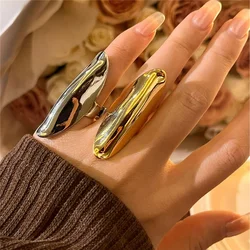 FFLACELL Gold Color Curved Chunky Curved Metal Ring for Women Girls Retro Exaggerated Simple Y2K Cool Fashion Handmade Jewelry