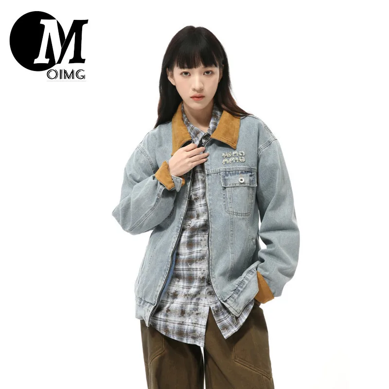 [OIMG] 2025 Autumn New Product American Splicing Collar Embroidered Color Blocked Zipper Jacket