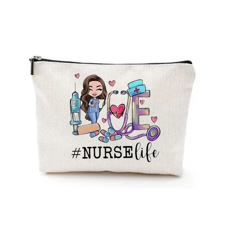 Nurse Letters Cosmetic Bag Women Makeup Pouch Zipper Portable Travel Toiletry Organizer Bag Storage Handbags Casual Purse Gifts