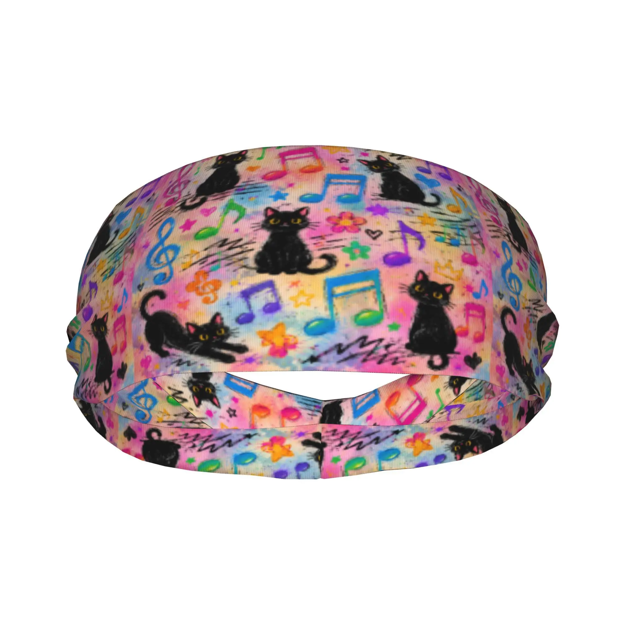 2D Print Design Cute Black Cat Street Graffiti Style Men'S Sports Headband Unique Design Outdoor Perfect for Hiking Gym
