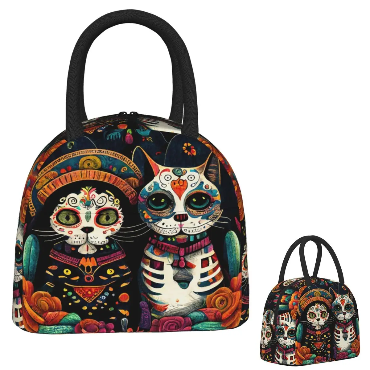

Day Of The Dead Kitten Cat Sugar Skull Dia De Los Muertos Lunch Bags Insulated Bento Box Lunch Tote Picnic Bags Thermal Bag