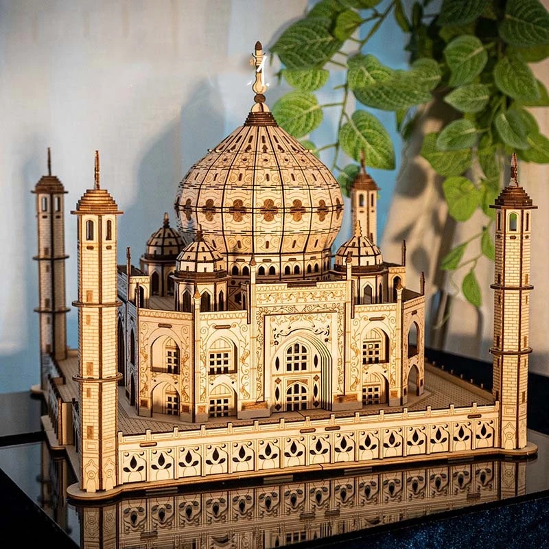 DIY 3D Taj Mahal Holz Miniatur Gebäude Kit Welt Berühmte Architektur mit Licht Jigsaw Puzzle Spielzeug für Kinder Weihnachten Geschenke