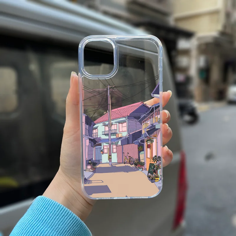 Japanese Anime House Scenery Clear Phone Case for 11 13 12 14 Pro XS Max Mini 7 8 Plus SE 2020 X XR Hard Transparent Back Cover