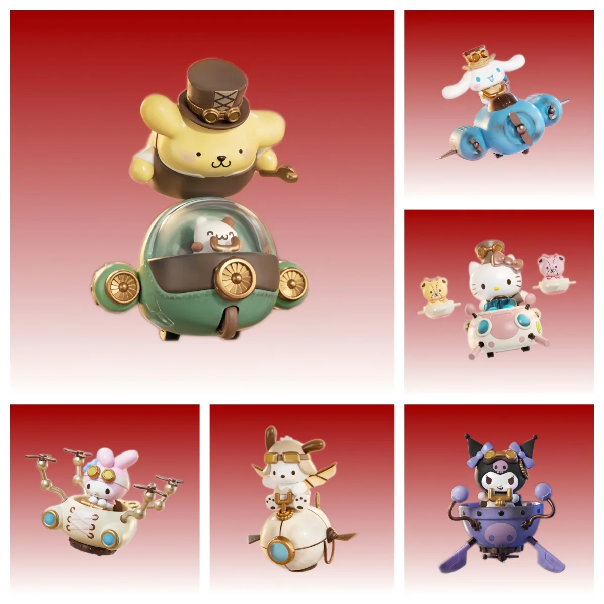 

Sanrio Steampunk Series Blind Box Mymelody Kitty Cinnamoroll Pochacco Pom Pom Purin Kuromi Anime Modle Mystery Box