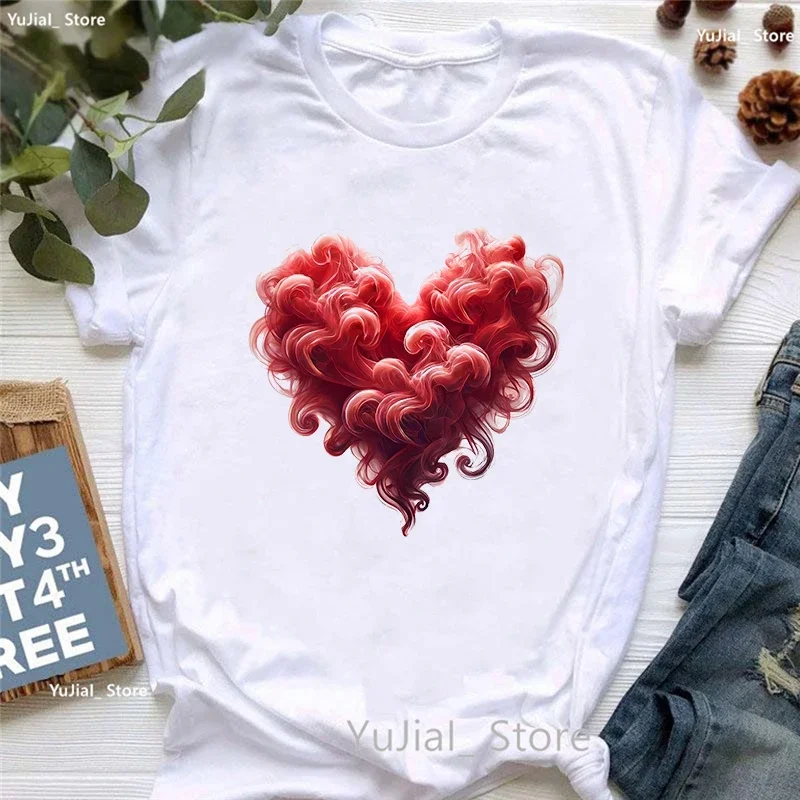 Fumo cuore amore stampato T Shirt ragazze estate moda manica corta Tshirt donna vestiti estetici T-Shirt femminile