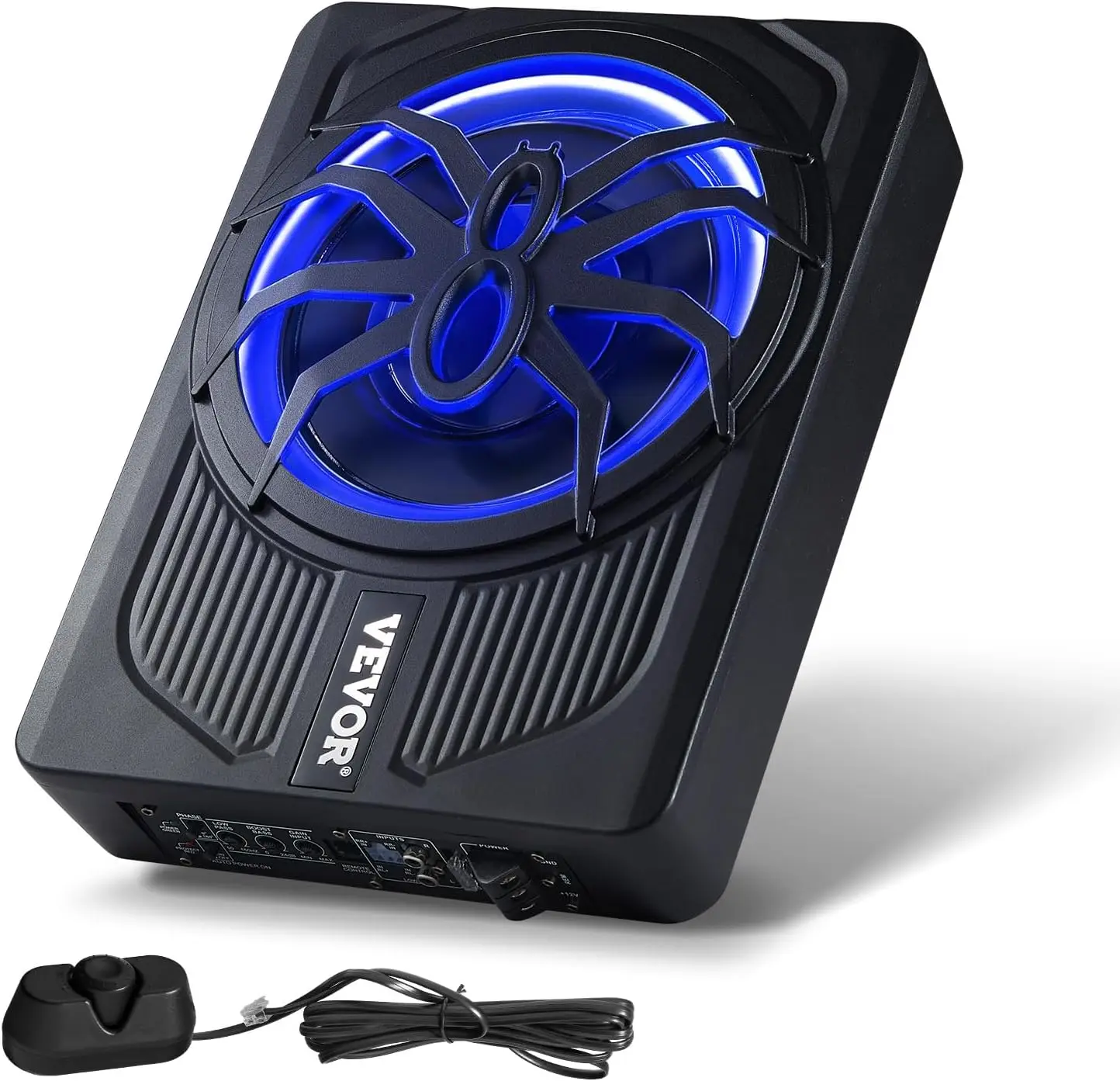 

10" 440W Underseat Car Subwoofer, Slim Powered Car Subwoofers with Blue Ambient Light, Low Profile Audio Sub Under The Seat