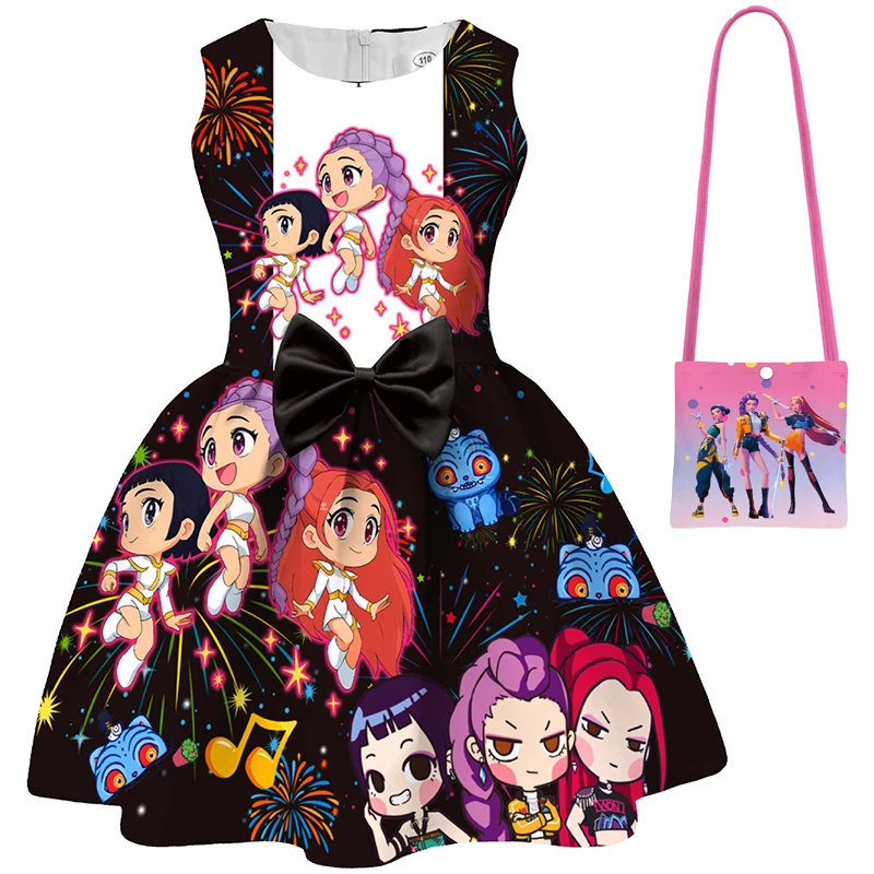 فستان Kpop Demon Hunters للأطفال موضة الصيف فساتين الأميرات للفتيات الصغيرات للهالوين أزياء ميرا رومي زوي التأثيرية
