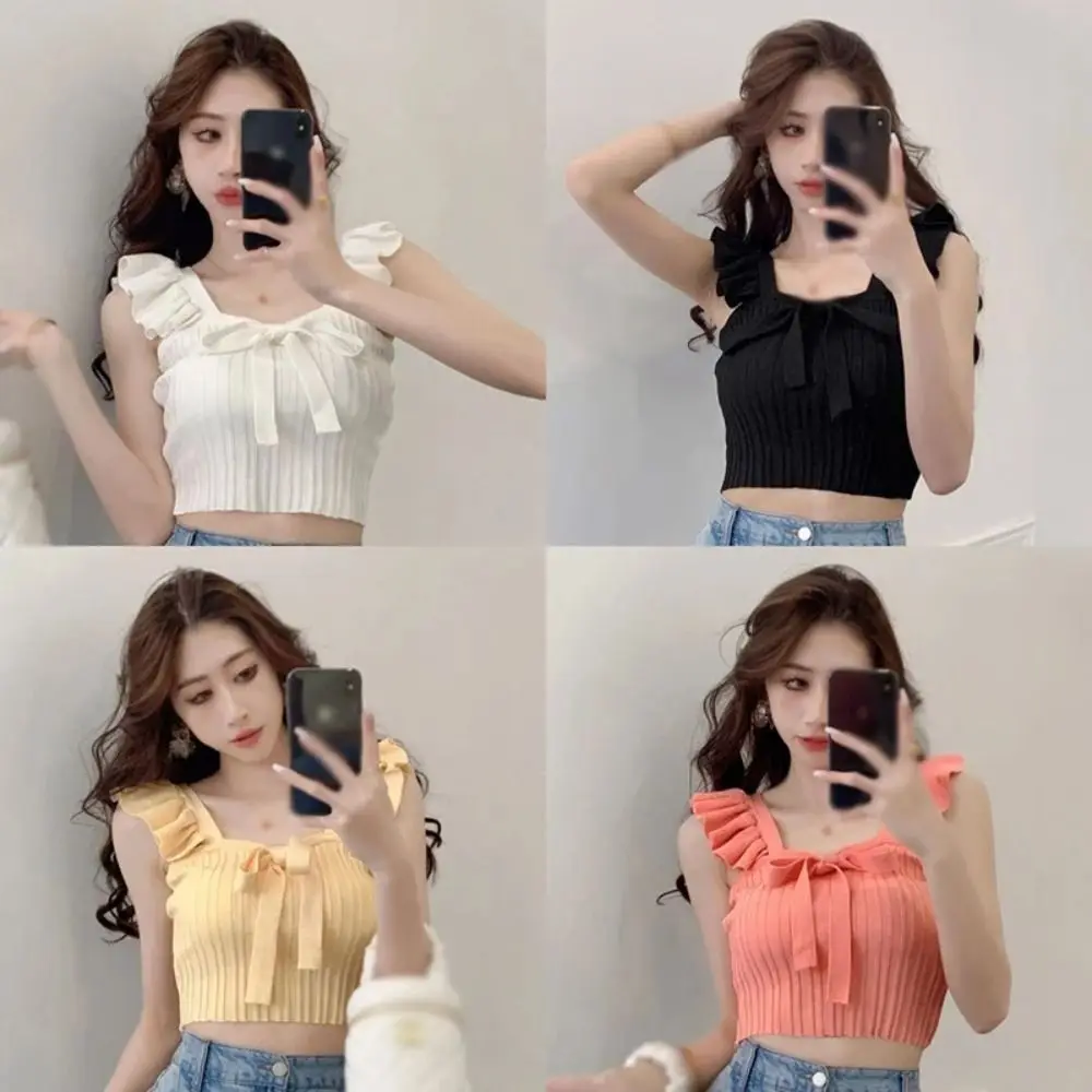 เสื้อกล้ามผ้าโพลีเอสเตอร์สำหรับผู้หญิงเสื้อกล้ามคอแขนกุดสำหรับใส่ฉบับภาษาเกาหลีเสื้อแขนกุดมีสายคล้องคอสีทึบ