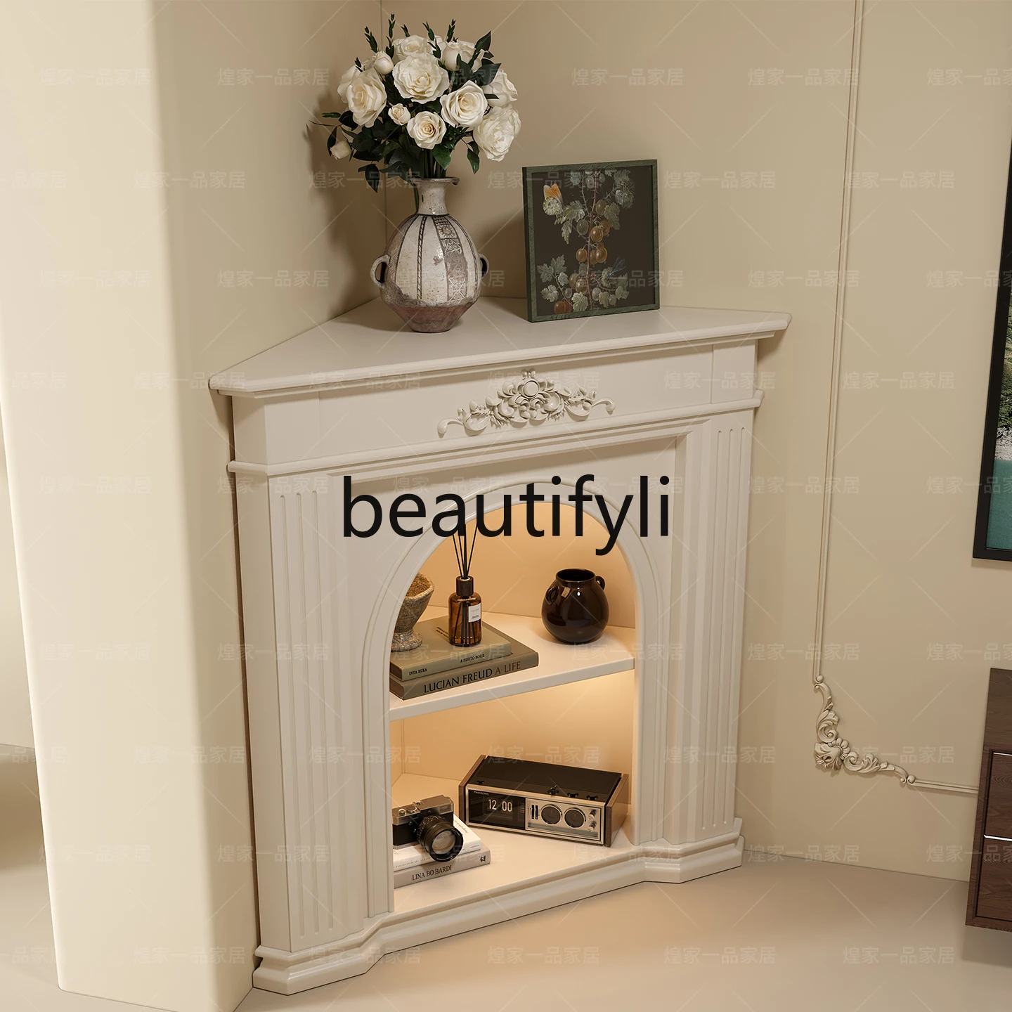 

French Style Fireplace Cabinet Living Room Corner Decorative Cabinet Simulated Flame Birdcage Fireplace Cabinet