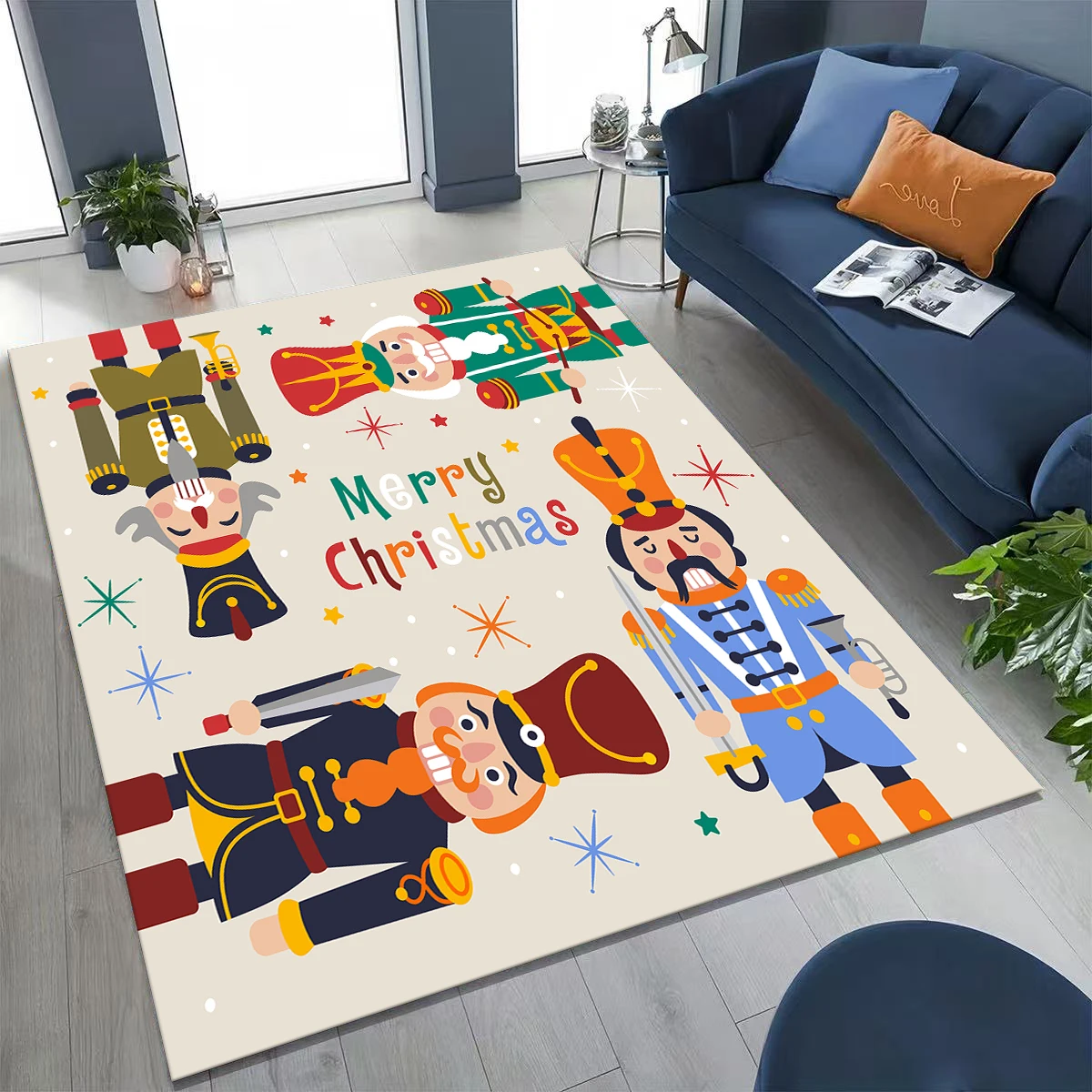 Merry Christmas Tree Nutcracker Cartoon Puppet New Year Gift Carpet Rug for Bedroom Living Room Sofa Home Doormat Decor,Non-slip
