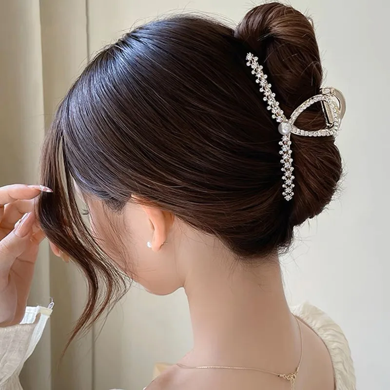 Korean style hairpin Large women's crab hair clips accessories alloy inlay pearl and rhinestones claw clip for girls hairpin