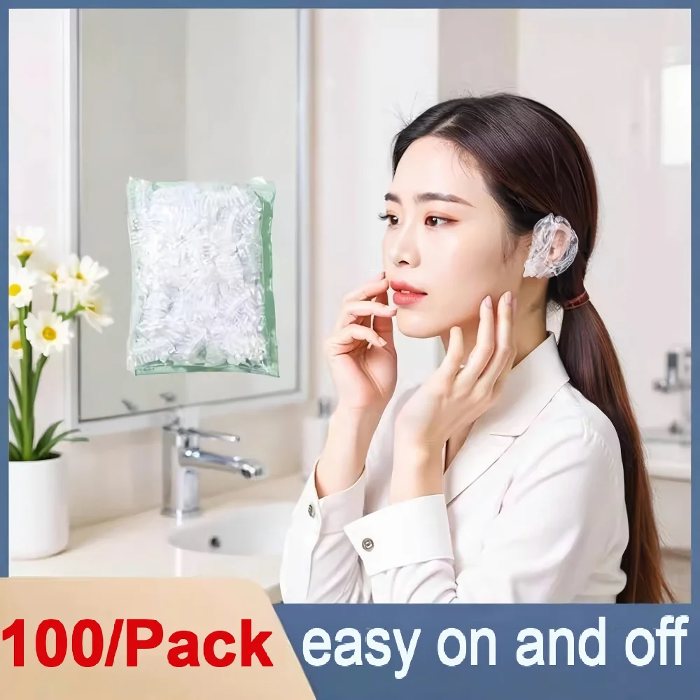 

100-500PCs Disposable Waterproof Ear Covers for Hair Dye Transparent Elastic Earmuffs Protective Plastic Wrap for Shower Salon