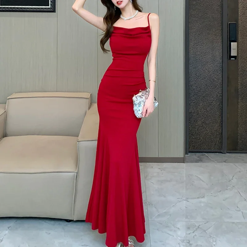 

Fashion Red Slip Evening Hip Wrap Dresses Women's Summer Sexy Long Maxi Cocktail Prom Dress