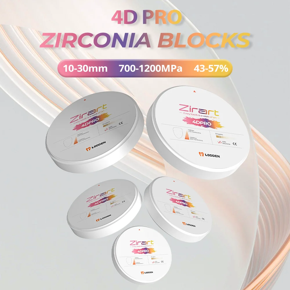 Lodden 4D PRO Multilayer Zirconia Disc 98mm 10-25mm Vita 16 Colors Open System for CAD CAM Dental Lab Materials