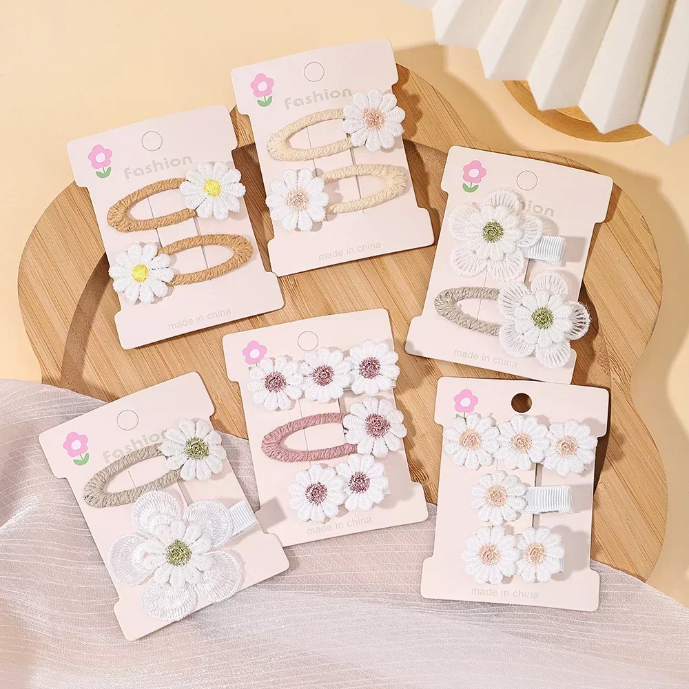 1/2/5 set Ins Daisy Flower Hair Clips Baby Girl Hairpins for Kids Lace White Barette Princess Hooks Infant Accessories Korean