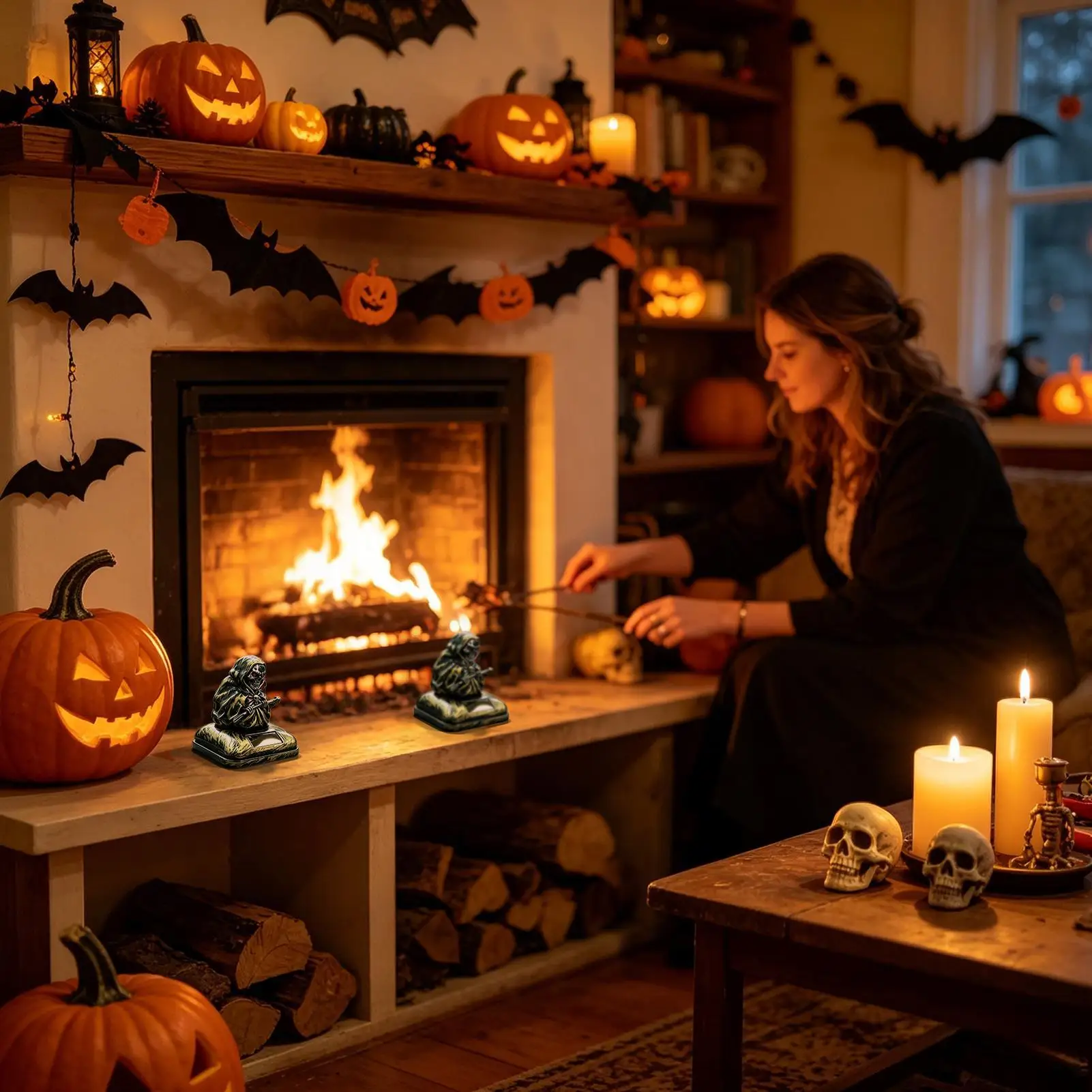 Halloween Skull Decoration Halloween Skull Solar-powered Doll Cat Skeleton Ornament For Home Garden Cafe Bar Indoor Window Porch